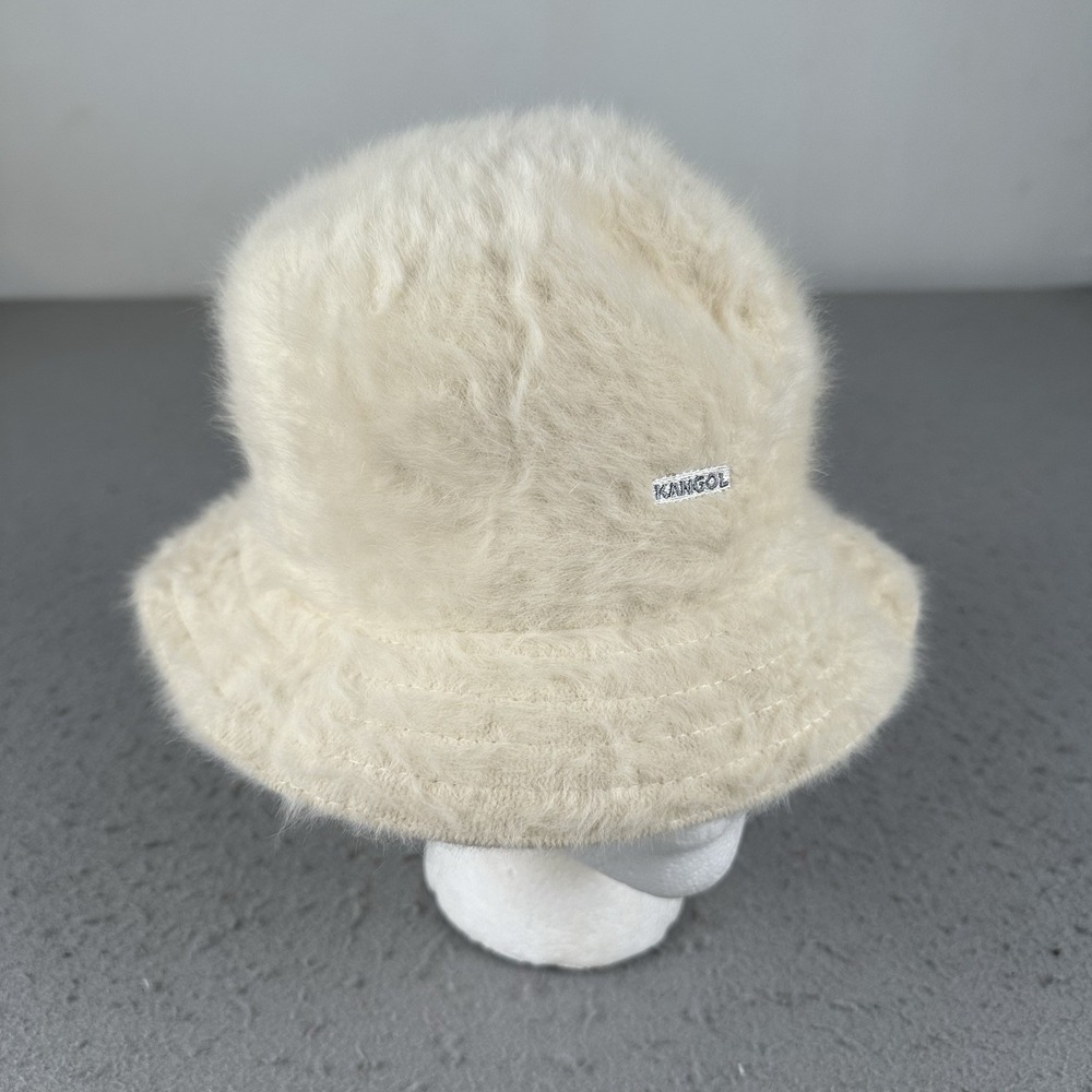 Kangol Hat Furgora Casual Fitted Mens Medium Ivory Fuzzy Angora Bucket Bowler